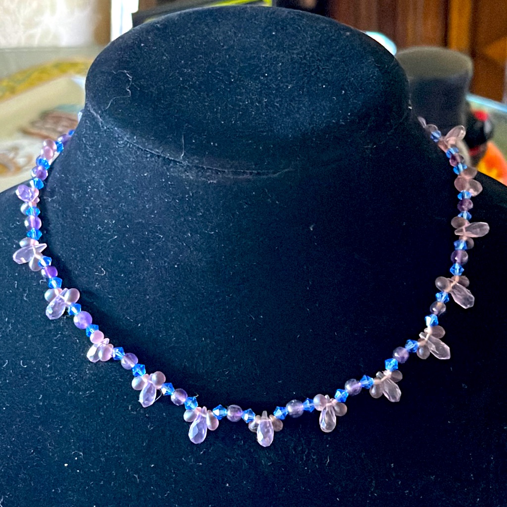 Amethyst Semi Precious Round Briolets Swarovski Crystal With Sterling Toggle